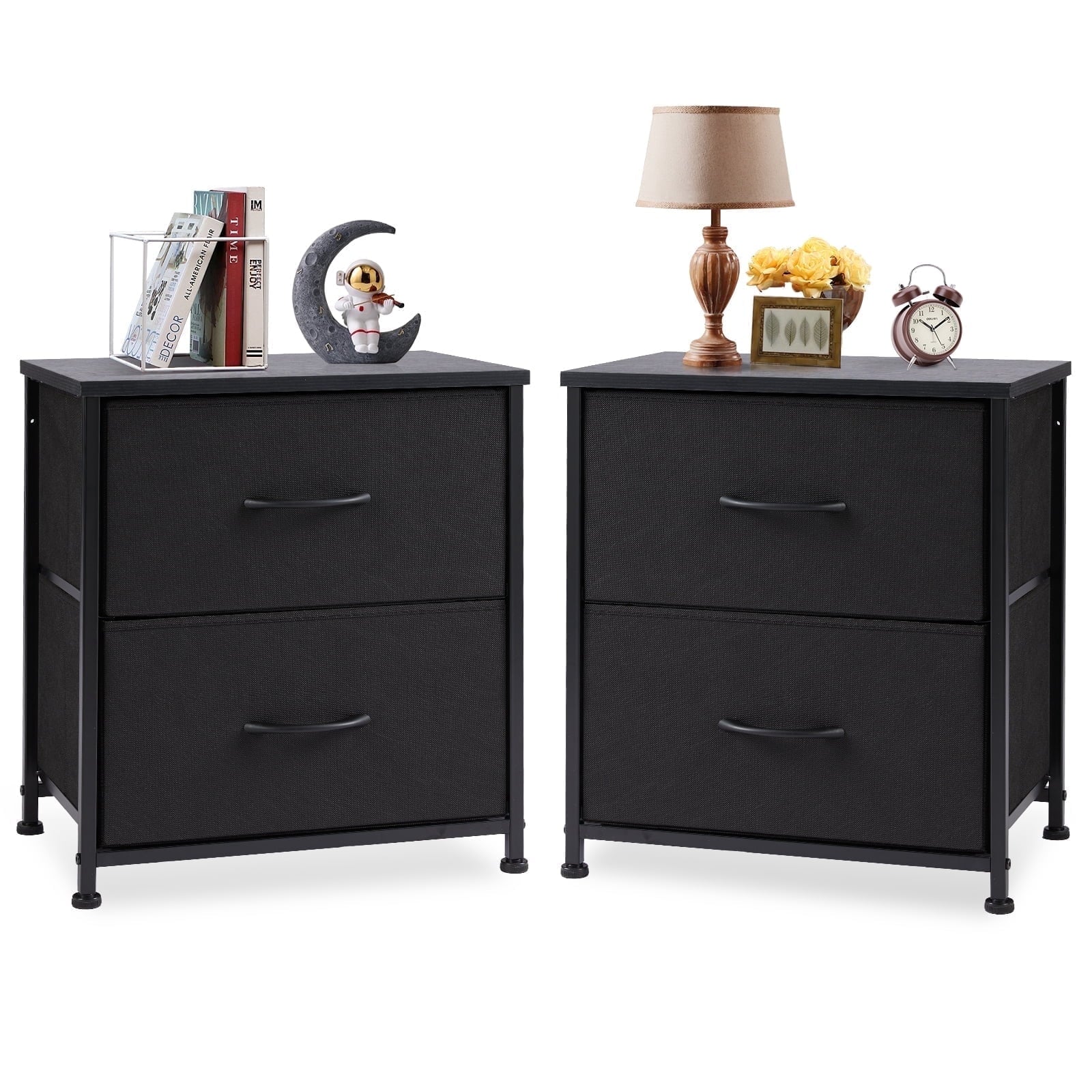 edx Nightstand, End Table Side Table with 2 Fabric Drawers Bedside Table for Bedroom, Closet, Dorm