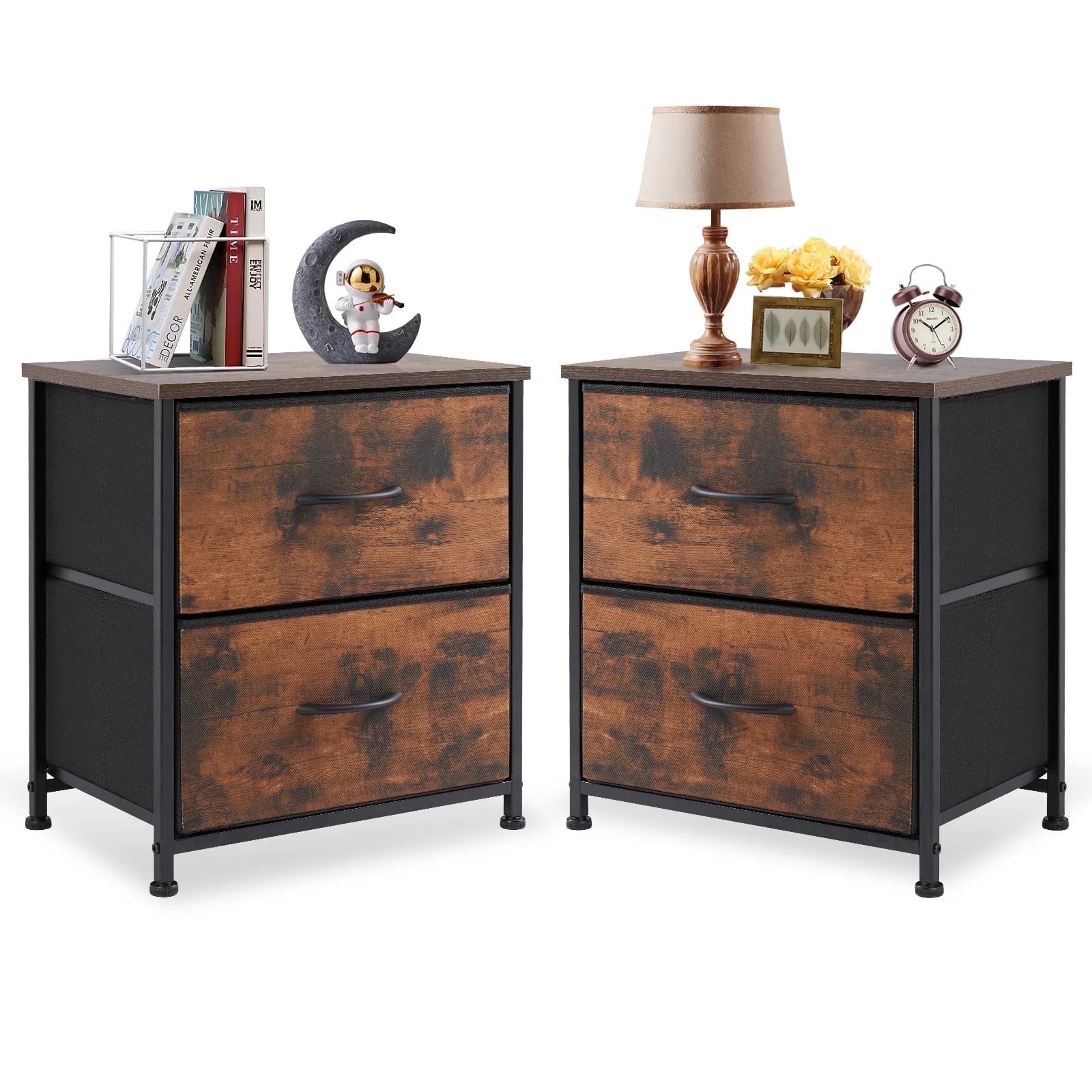 edx Nightstand, End Table Side Table with 2 Fabric Drawers Bedside Table for Bedroom, Closet, Dorm