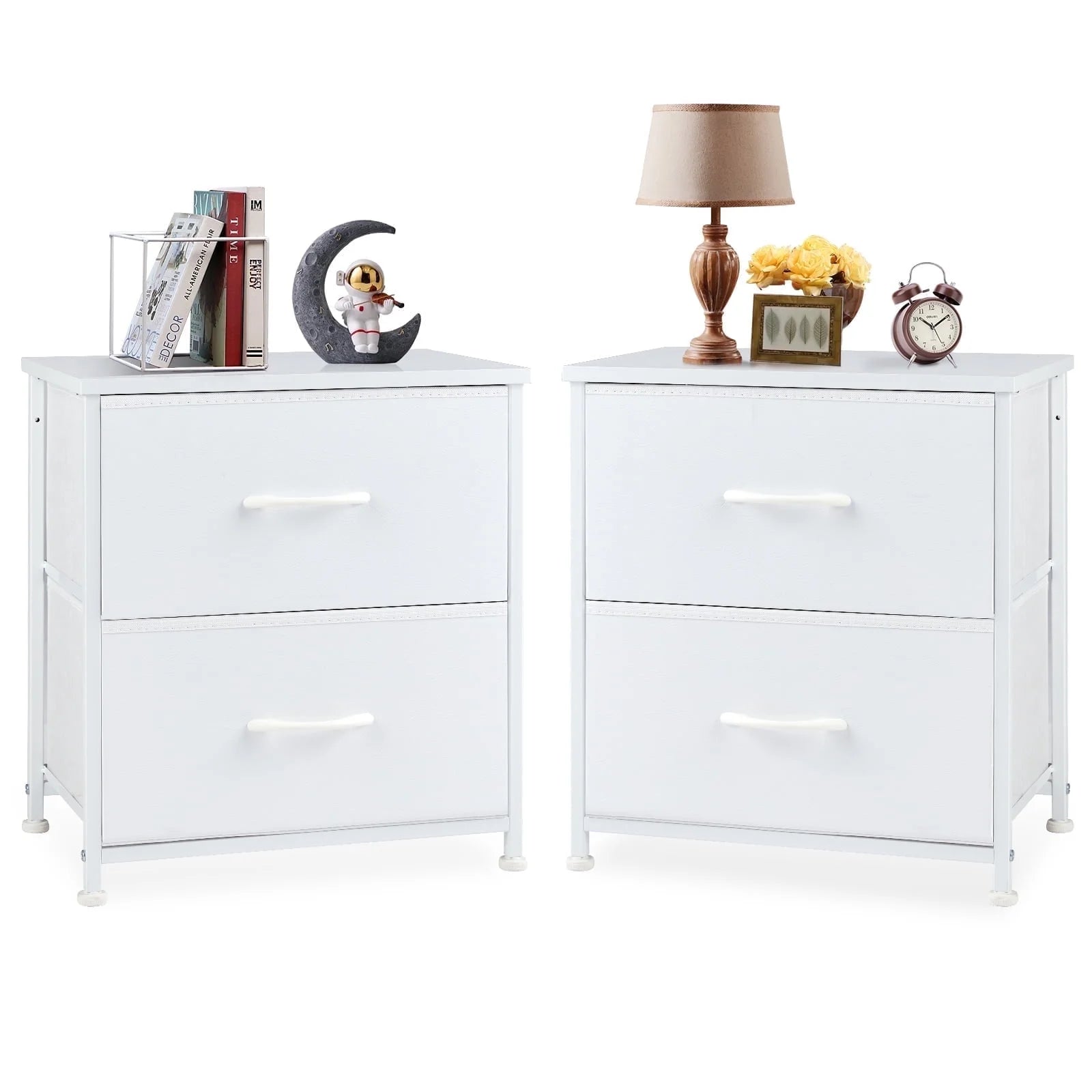 edx Nightstand, End Table Side Table with 2 Fabric Drawers Bedside Table for Bedroom, Closet, Dorm