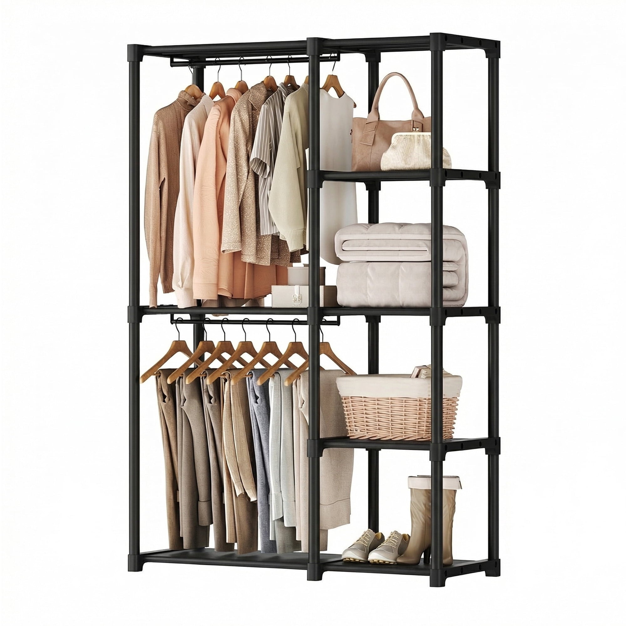 edx Portable Closet, Freestanding Closet Storage Rack with Shelves, Hanging Rod & Storage Shelves