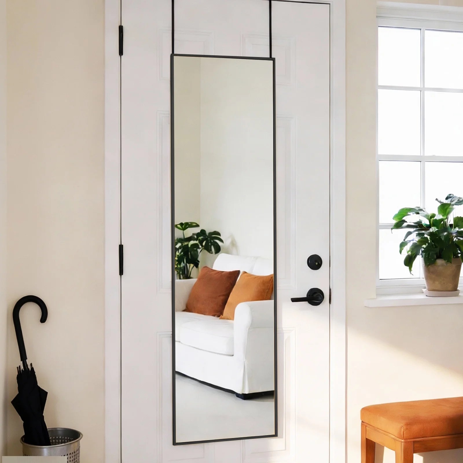 JIOABL 47x14 Door Hanging Mirror Rectangle(Arched) Full Body Length, Wall Mounted Aluminum Alloy Frame Dressing Make-up Mirror, Space-Saving for Entryway Bedroom Bathroom Living Room
