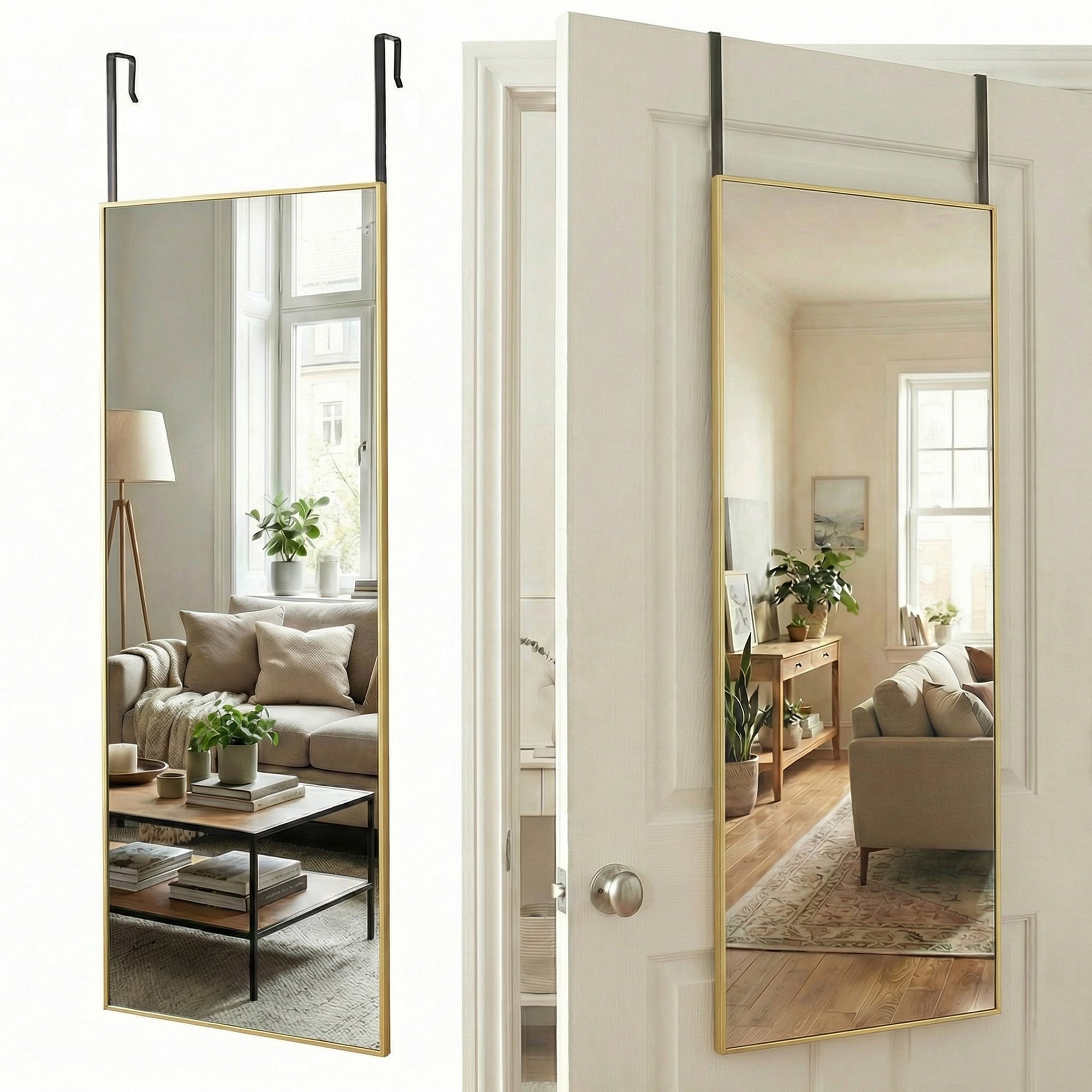 EDX 47x14 Door Hanging Mirror Rectangle(Arched) Full Body Length, Wall Mounted Aluminum Alloy Frame Dressing Make-up Mirror, Space-Saving for Entryway Bedroom Bathroom Living Room