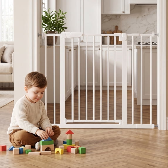 edx Walk-Thru Pet Gate for Doorways and Stairs, Adjustable Auto-Close Metal Dog Gate, Pressure or Hardware Mount Options for Indoor Openings