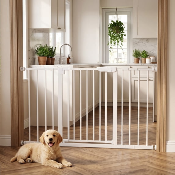 edx Walk-Thru Pet Gate for Doorways and Stairs, Adjustable Auto-Close Metal Dog Gate, Pressure or Hardware Mount Options for Indoor Openings