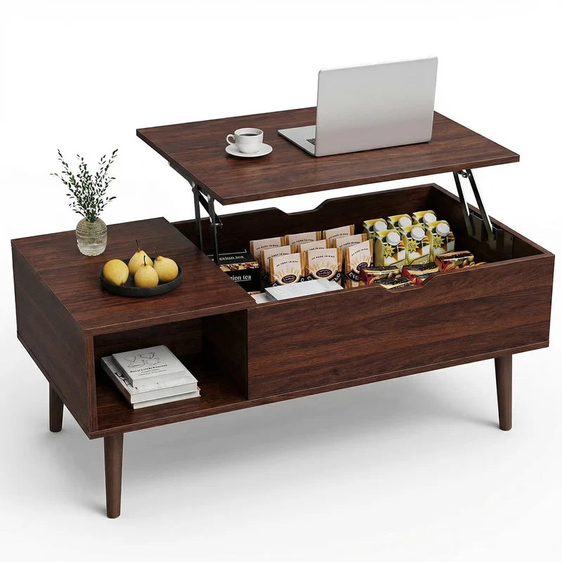 edx Wooden Lift Top Coffee Table with Hidden Compartments and Adjustable Shelves - Ideal for Small Homes, Apartments, Reception Rooms