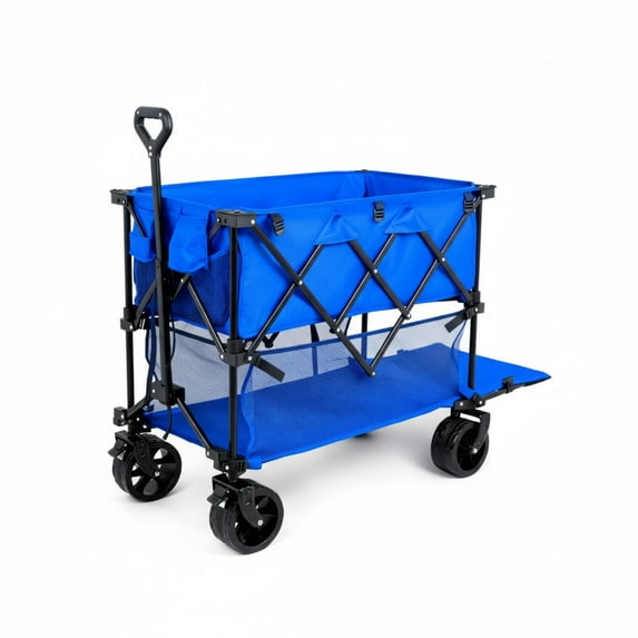 EDX Heavy-Duty Folding Wagon Cart with 54-inch Rack, 440 lbs Capacity Double-Tier Utility Cart for Camping and Beach