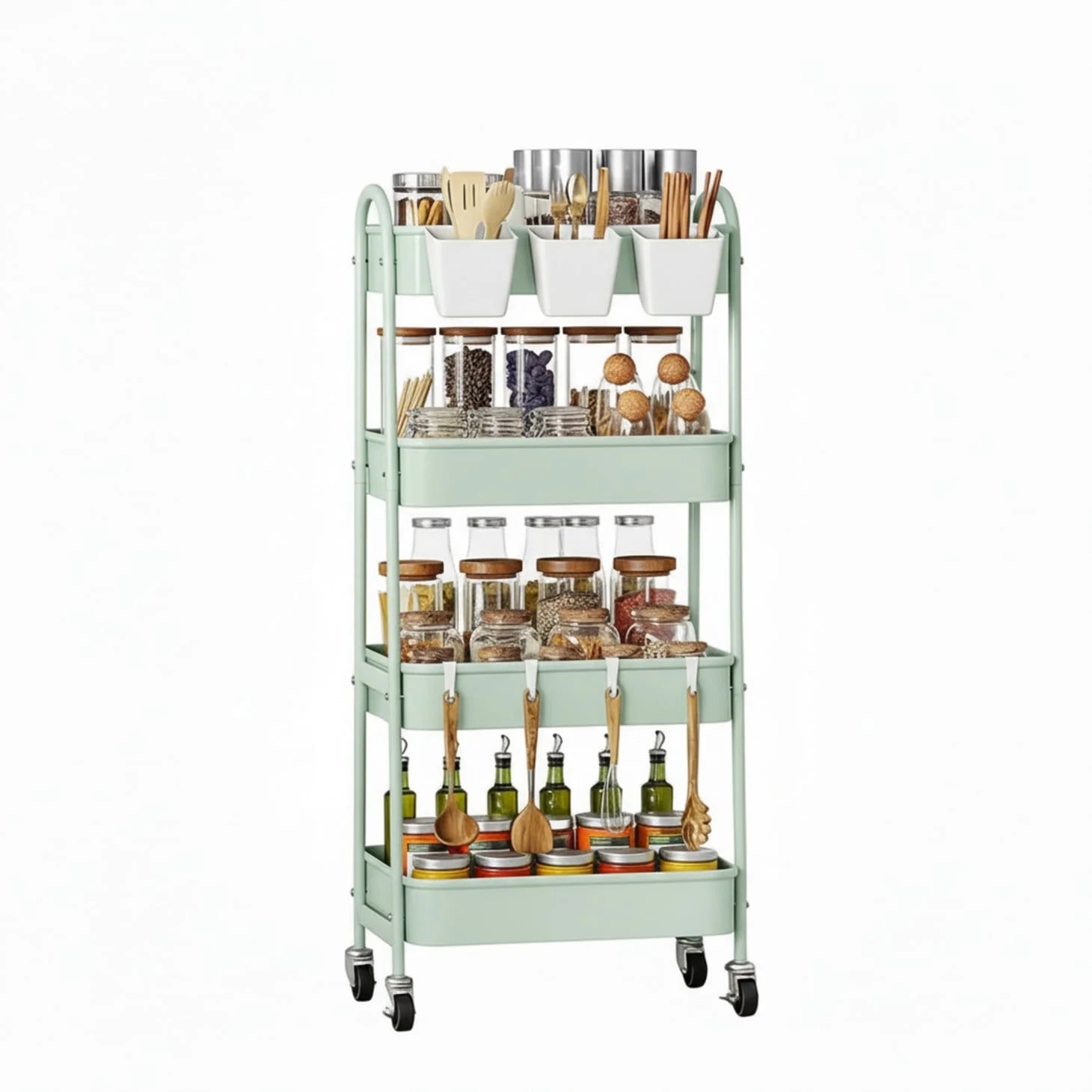 EDX 4-Tier Rolling Cart, 132 lbs Metal Utility Cart Storage Organizer with Lockable Casters, Multi-Functional Mesh Rolling Storage Cart for Kitchen Office