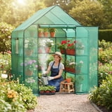 edx Mini Greenhouse for Outside & Indoor Use, Portable Green House,  Multi-Tier Plant Growing Rack with PE Cover, Green