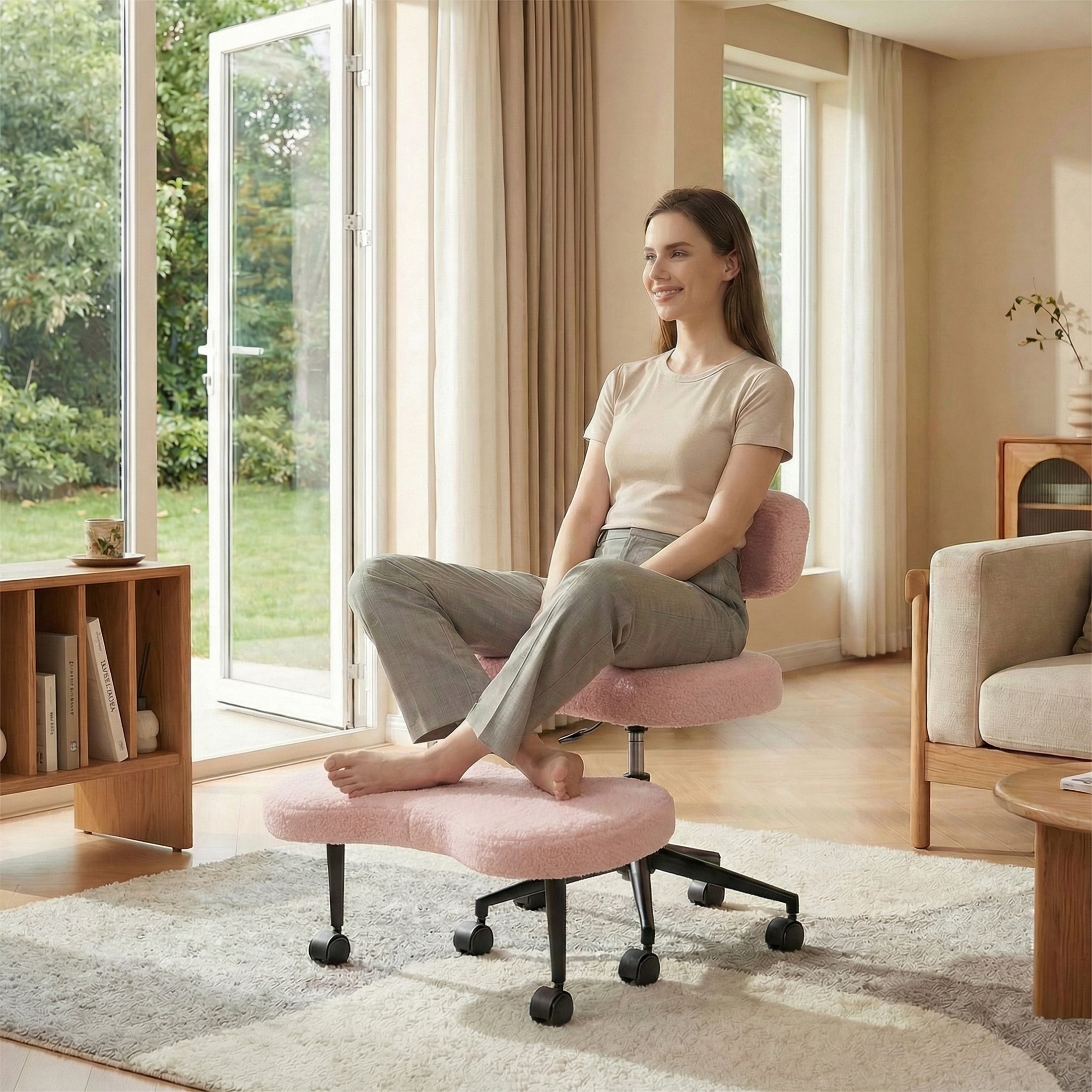 EDX Premium Ergonomic Cross Legged Swivel Meditation Chair with Adjustable Back – 360° Rotating Footrest, 5 Casters for ADHD, Focus & Relaxation