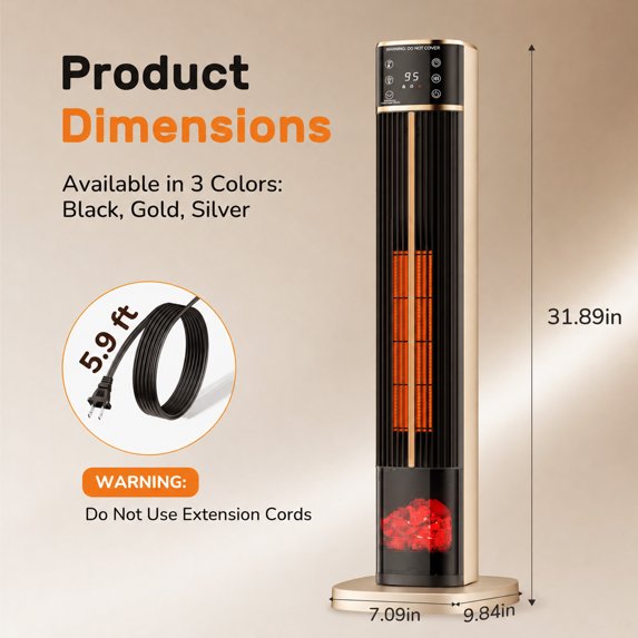 EDX Space Heater, Ceramic Tower Electric Heater for Indoor Use 31.8"