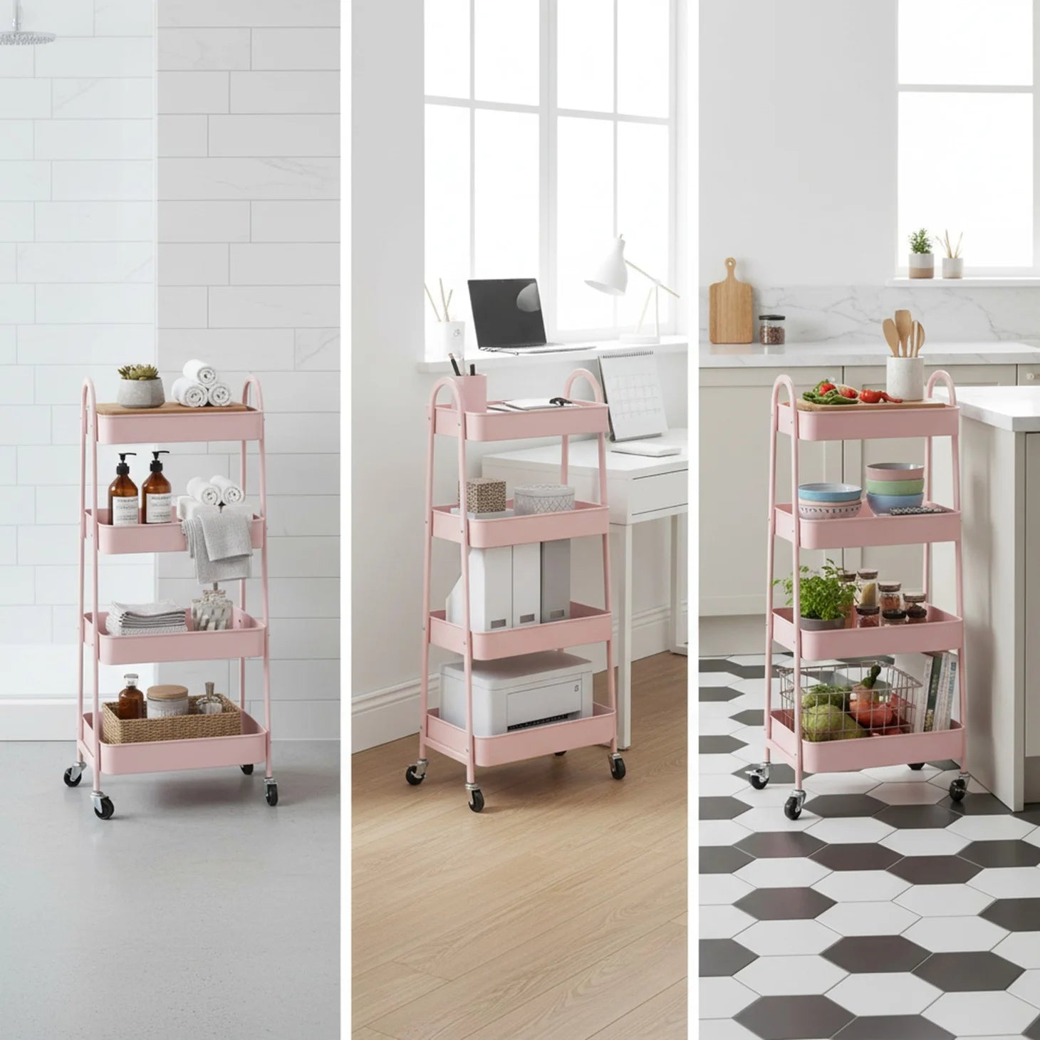 EDX 4-Tier Rolling Cart, 132 lbs Metal Utility Cart Storage Organizer with Lockable Casters, Multi-Functional Mesh Rolling Storage Cart for Kitchen Office