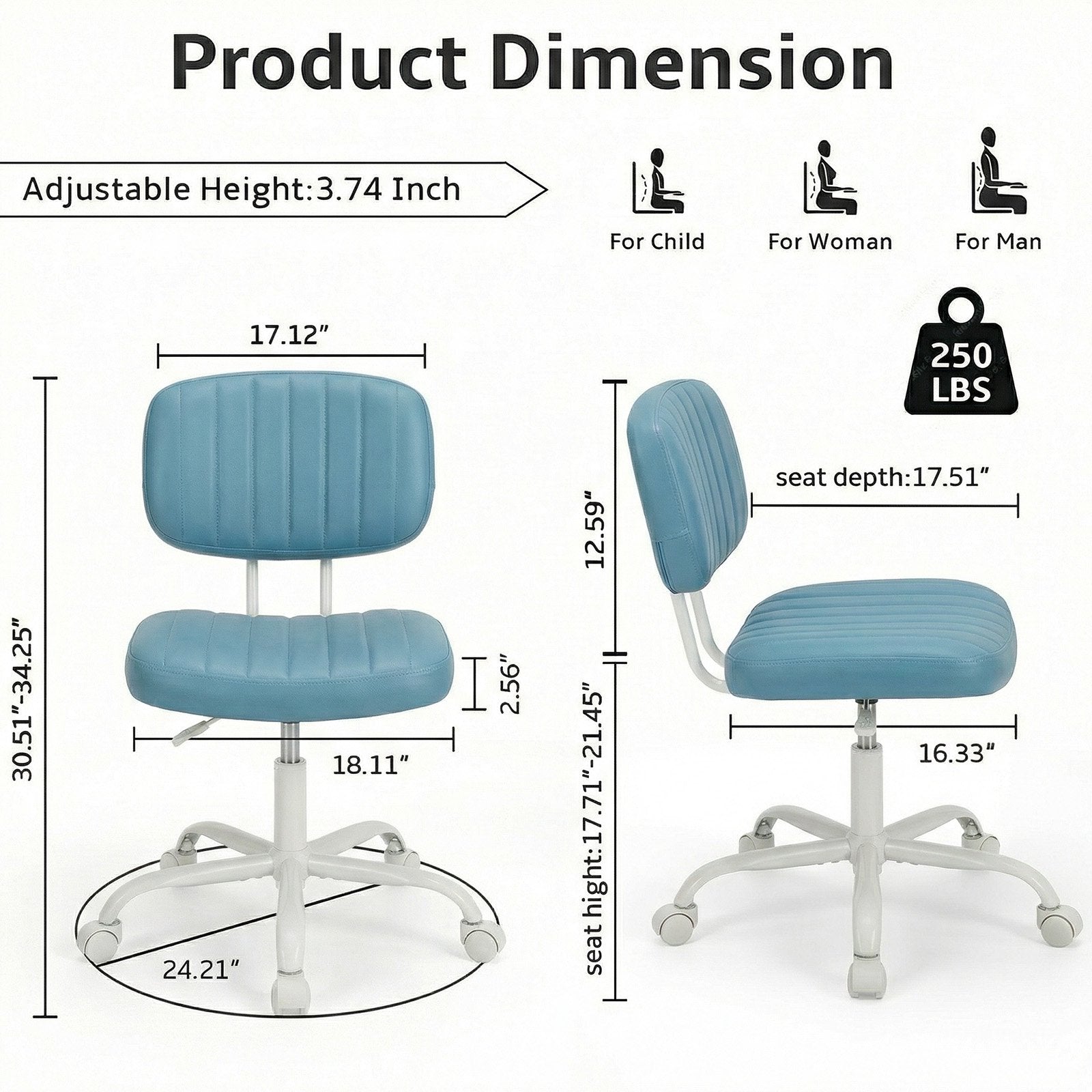 EDX Low Back Lumbar Support and Height Adjustment Office Desk Chair