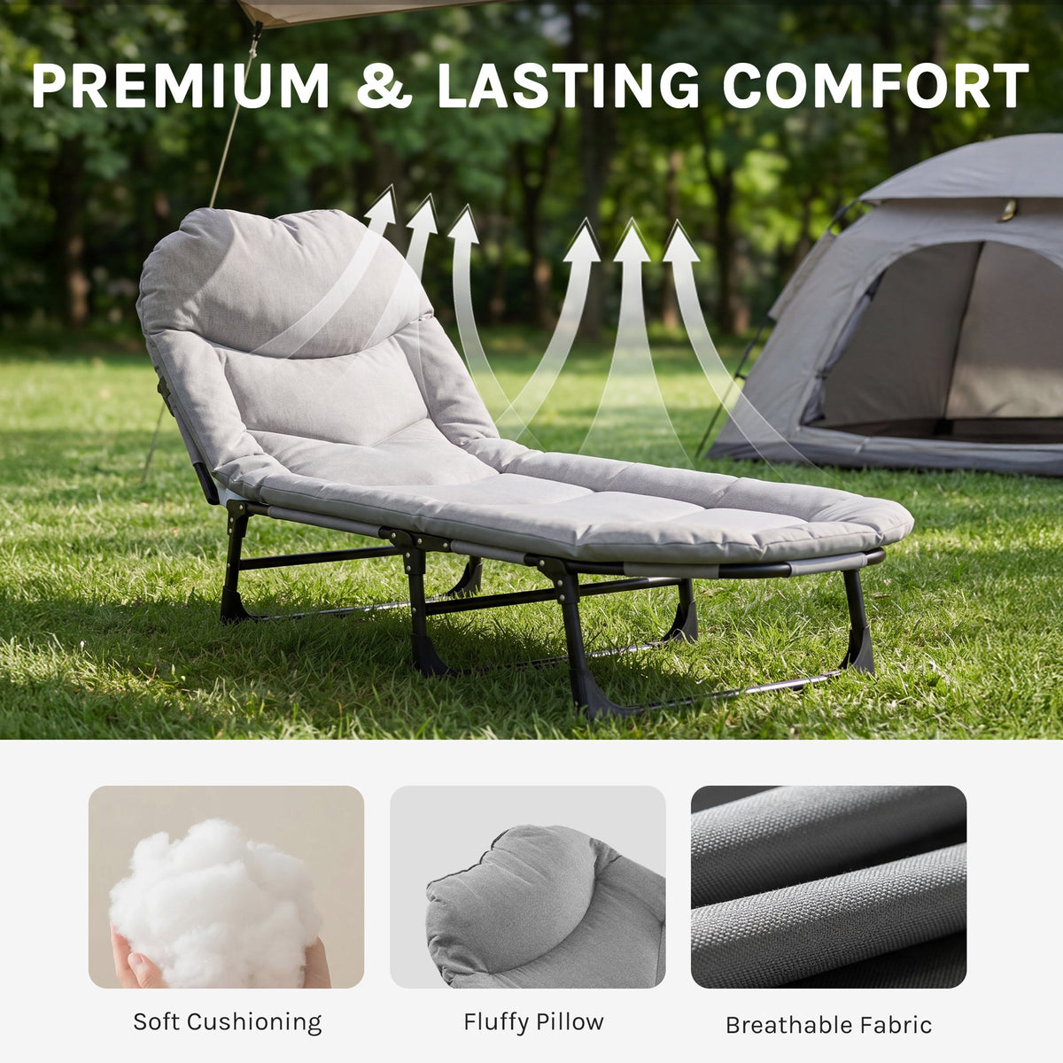 EDX 3-in-1 Folding Camping Recliner, Heavy Duty Portable Sleeping Cot for Camping, Travel and Indoor Use