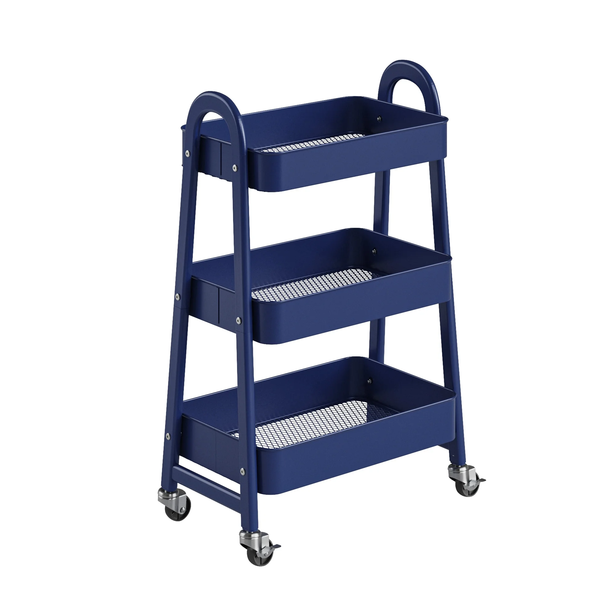 3 Tier Rolling Cart, Metal Utility Storage Cart with Lockable Wheels for Livingroom, Bathroom, Kitchen & Narrow Spaces