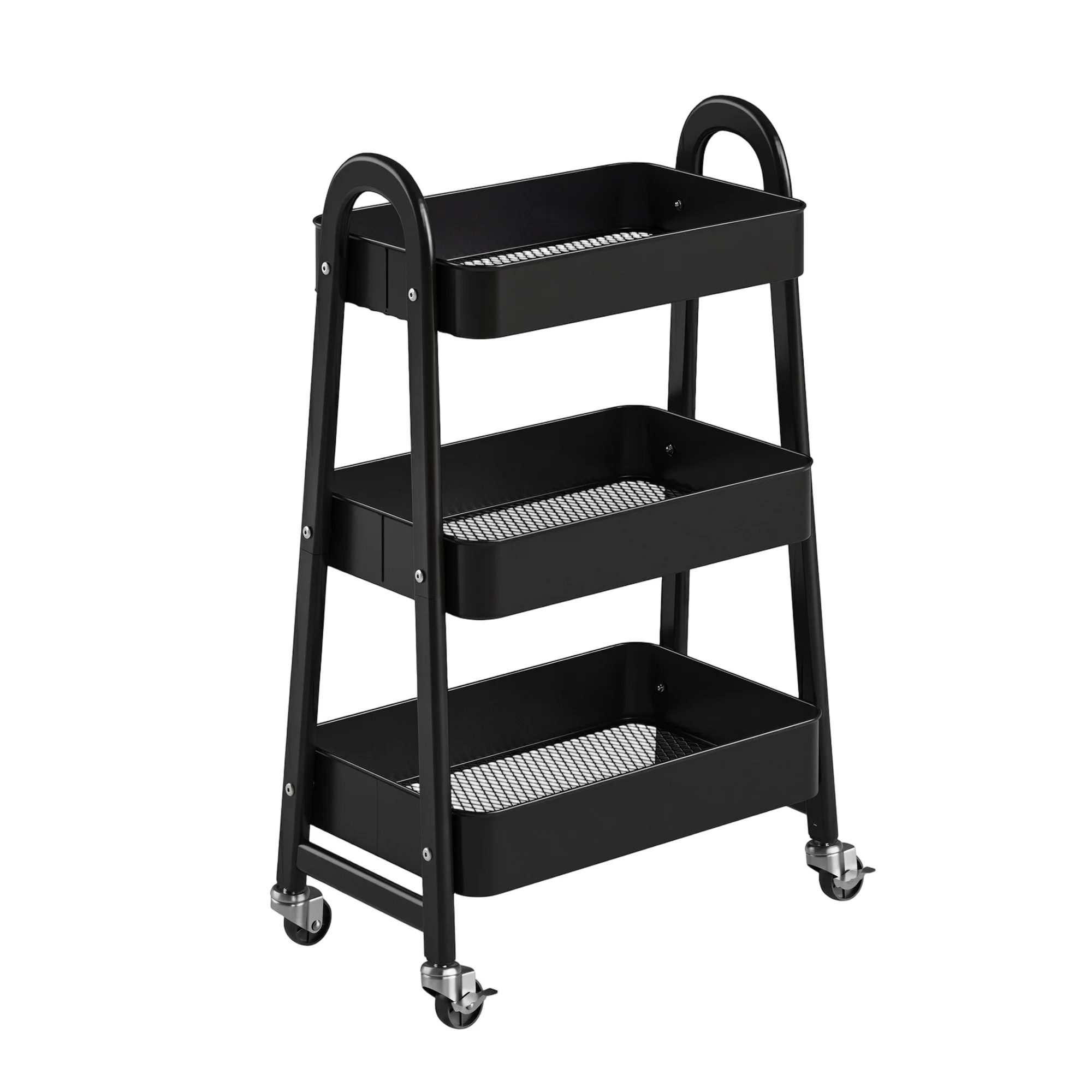 3 Tier Rolling Cart, Metal Utility Storage Cart with Lockable Wheels for Livingroom, Bathroom, Kitchen & Narrow Spaces
