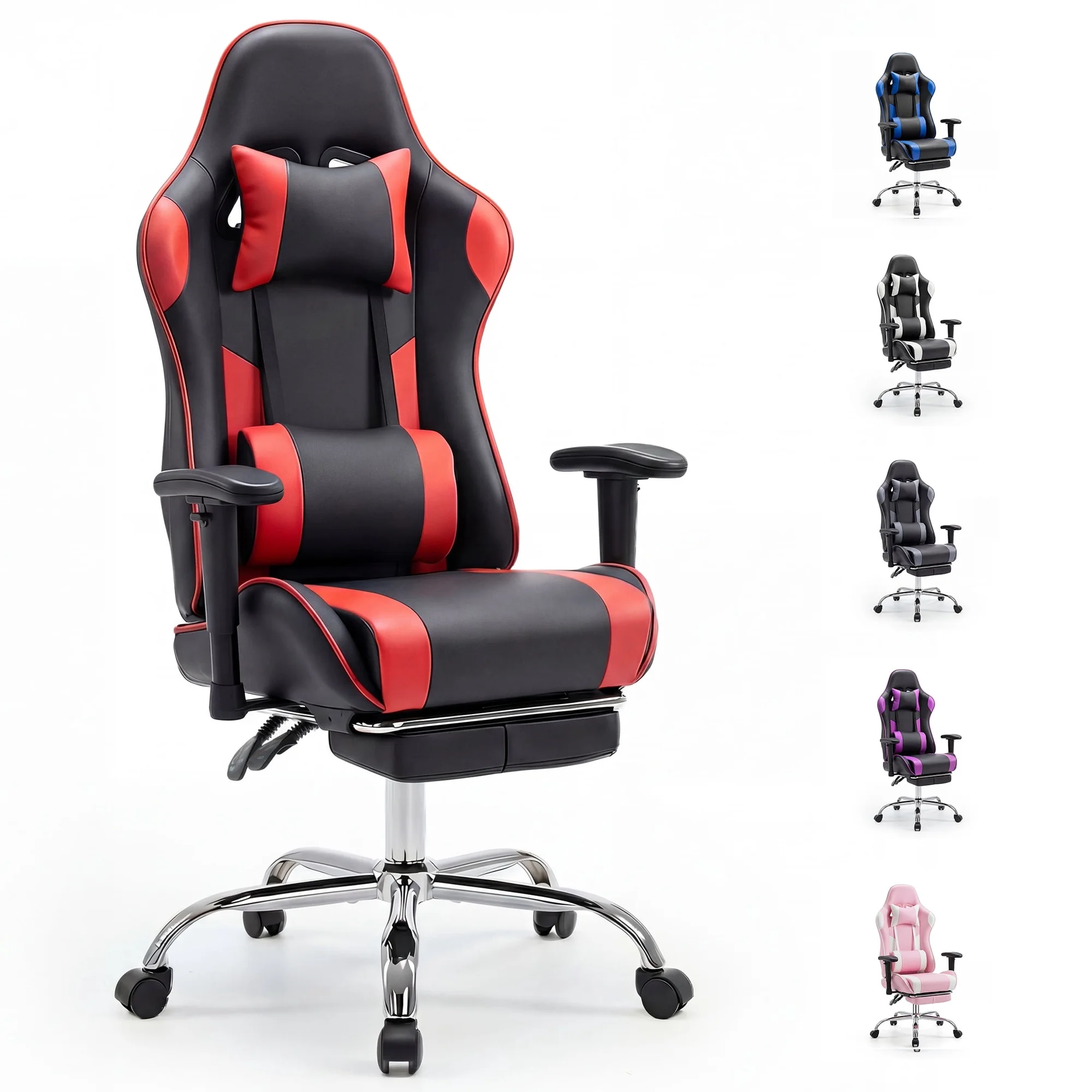 edx Ergonomic Video Gaming Chair High Back Office Chair with Lumbar Support and Adjustable Armrests Footrest Swivel Racing Chair