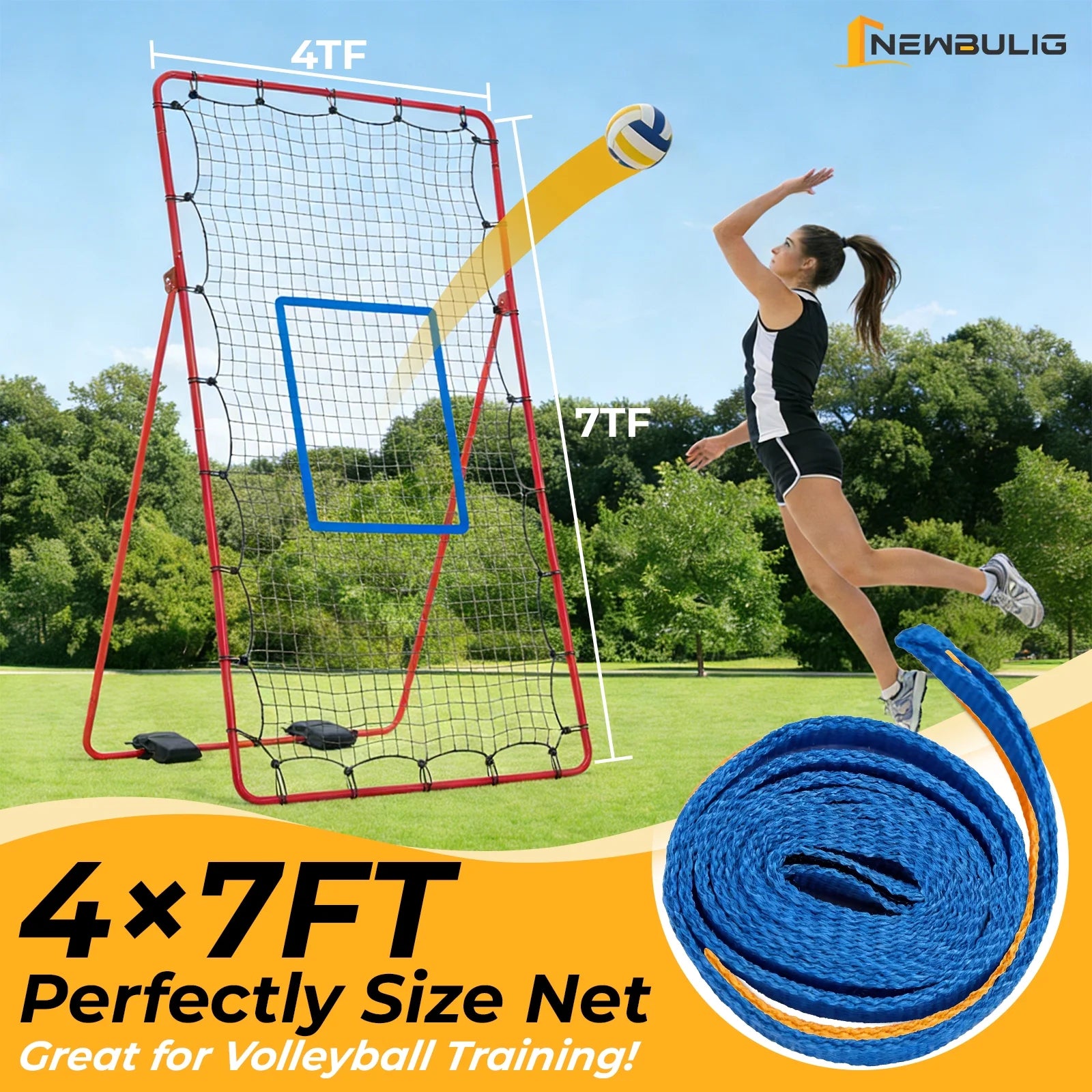 EDX Volleyball Rebounder Net with Travel Bag, Adjustable Angle Training Equipment for Solo Practice & Team Drills