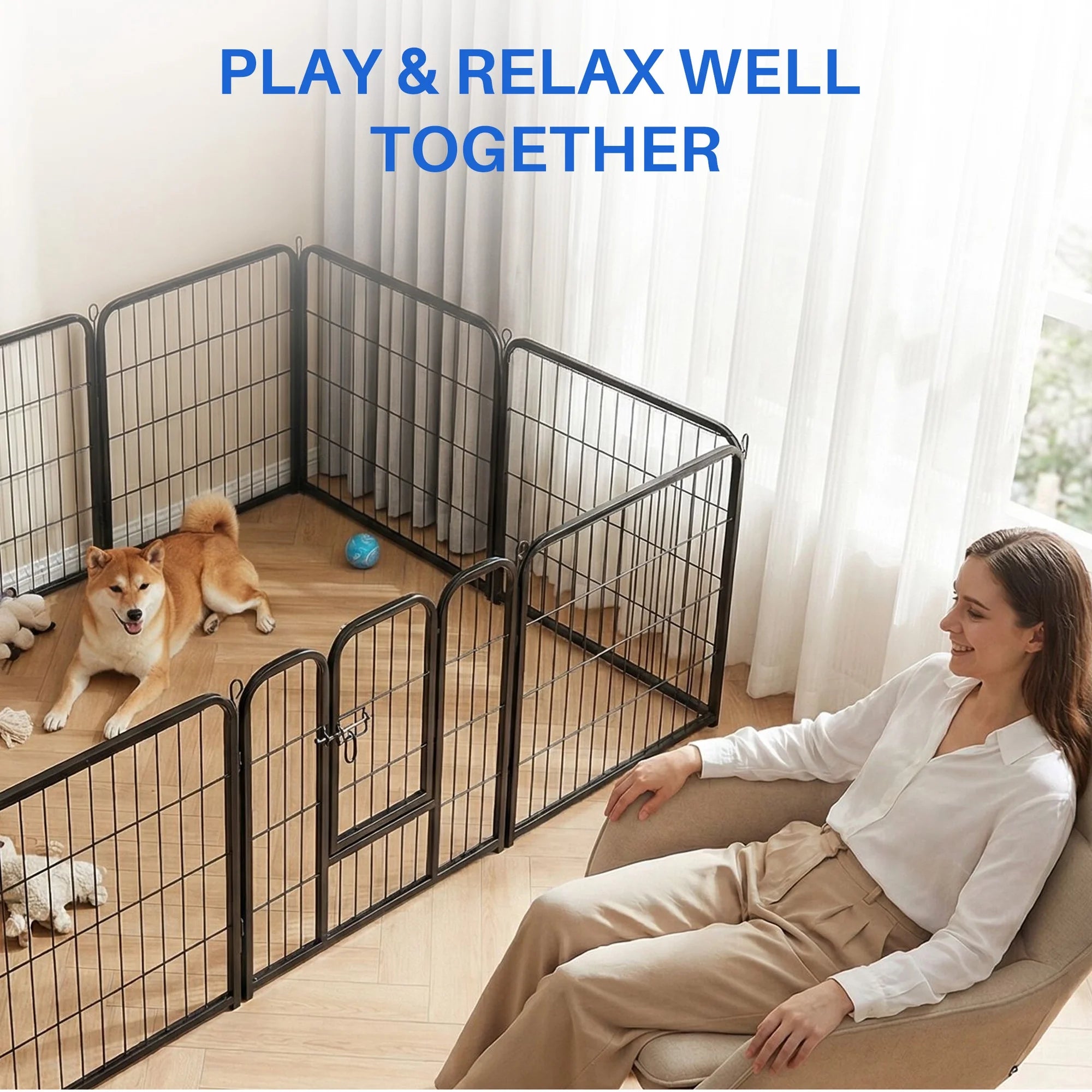 edx Dog Playpen,  Foldable Heavy Duty Metal Puppy Exercise Pen with Doors Indoor Outdoor