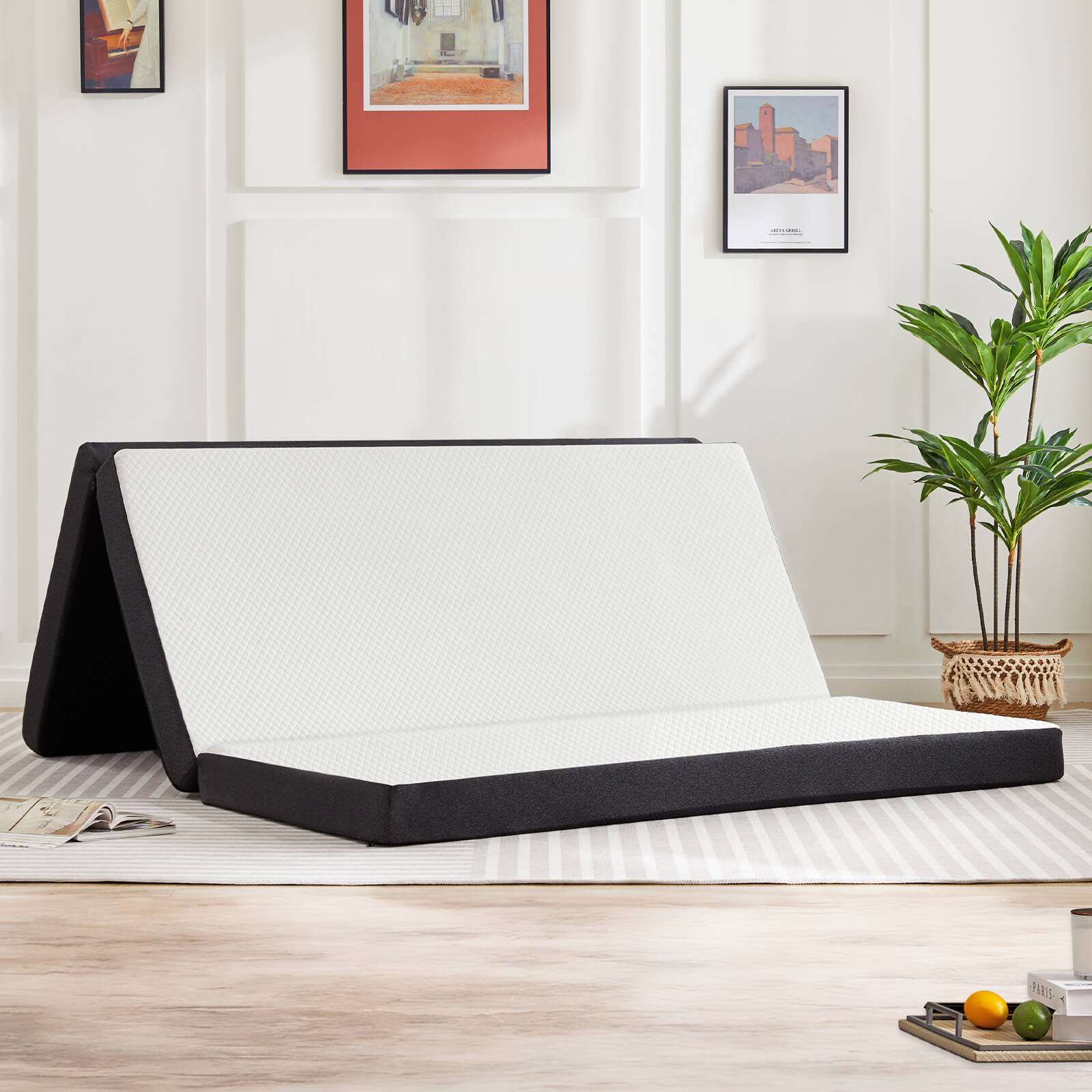 Folding Mattress,Tri-Fold Memory Foam Mattress, Foldable Mattress Topper with Washable Cover