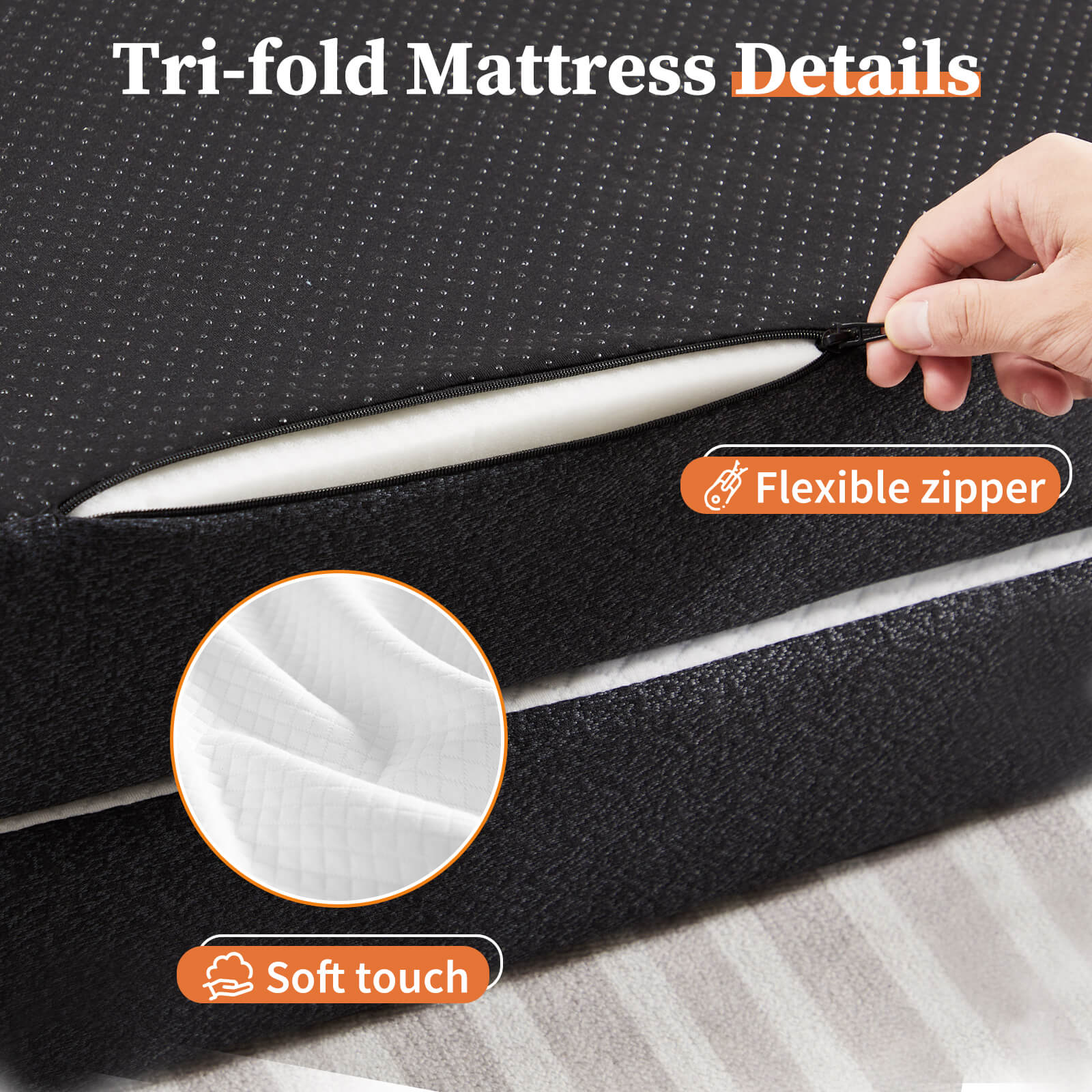 Folding Mattress,Tri-Fold Memory Foam Mattress, Foldable Mattress Topper with Washable Cover