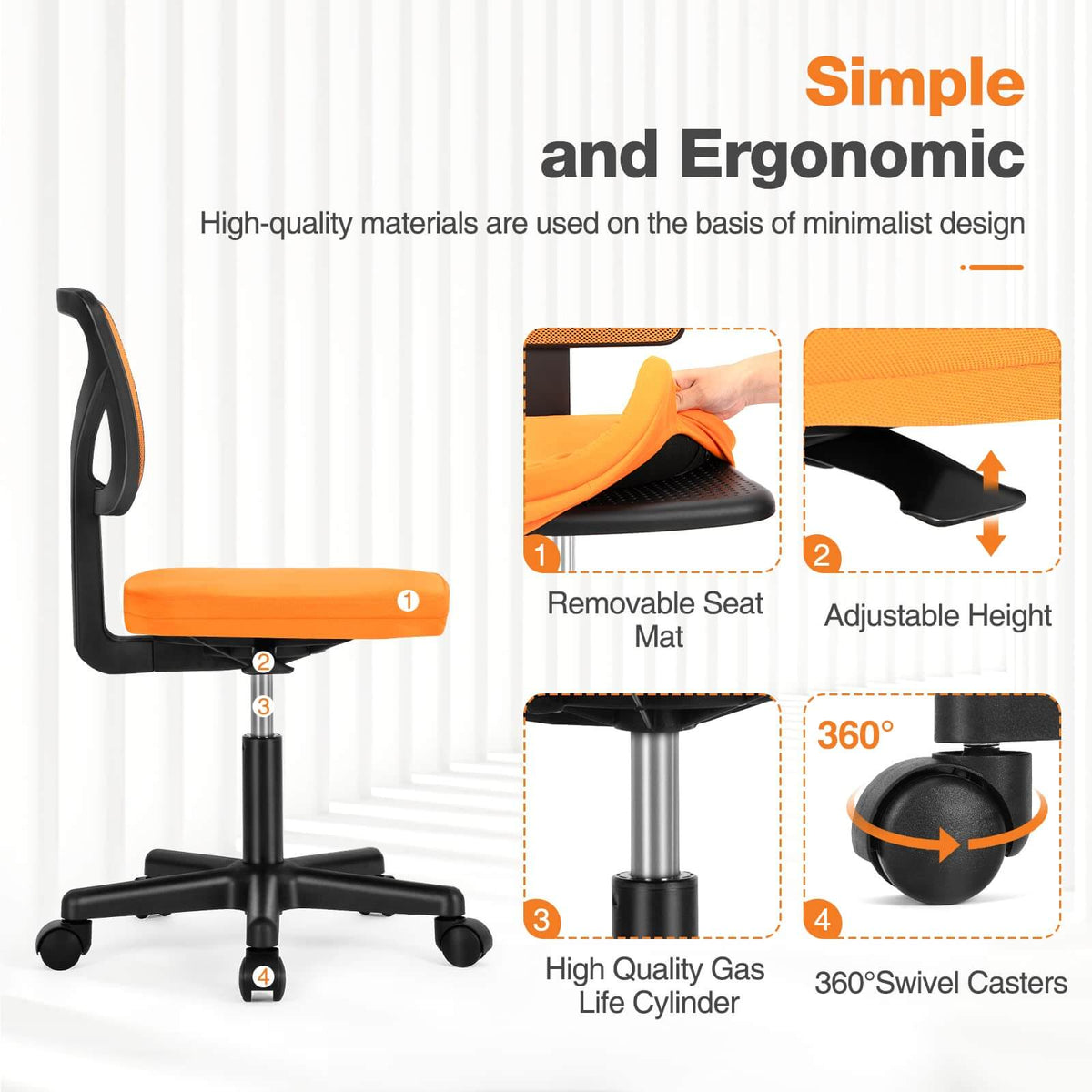edx Home Office Desk Chair, Armless Mesh Computer Chair for Small Spac