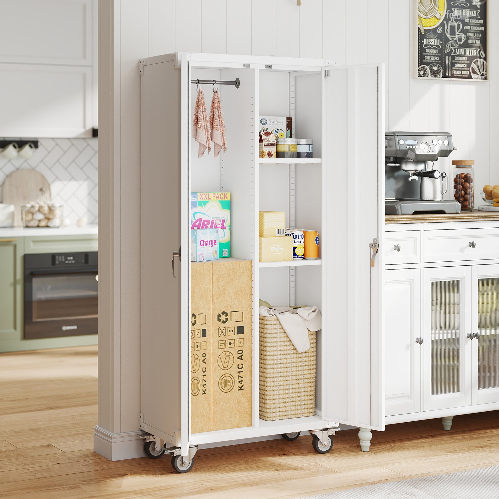 EDX Metal Rolling Storage Cabinet with Pegboard , Locking Garage Cabinets with Adjustable Shelves, for Home, Office, Garage, Black